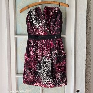 Guess Pink Animal Print Strapless Cocktail Dress Size 2